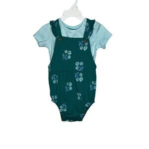 Carter's NWT green floral gauze textured 2 piece bubble romper outfit Size 24 M